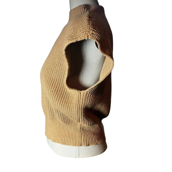Mock Neck Sleeveless Tan camel minimalist Knit  women's Sweater size large - Picture 2 of 6